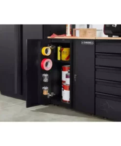 Husky Heavy Duty Welded 20-Gauge Steel 2-Door Garage Base Cabinet in Black (28 in. W x 32 in. H x 21.5 in. D) -Deals Hand Tools Zone Store black husky free standing cabinets htc1000001 31 1000