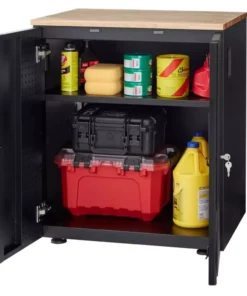 Husky Heavy Duty Welded 20-Gauge Steel 2-Door Garage Base Cabinet in Black (28 in. W x 32 in. H x 21.5 in. D) -Deals Hand Tools Zone Store black husky free standing cabinets htc1000001 66 1000