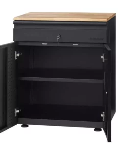 Husky Heavy Duty Welded 20-Gauge Steel 1-Drawer 2-Door Garage Base Cabinet in Black (28 in. W x 32 in. H x 21.5 in. D) -Deals Hand Tools Zone Store black husky free standing cabinets htc1000009 66 1000