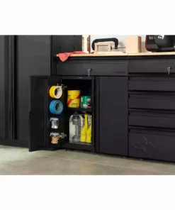Husky Heavy Duty Welded 20-Gauge Steel 1-Drawer 2-Door Garage Base Cabinet in Black (28 in. W x 32 in. H x 21.5 in. D) -Deals Hand Tools Zone Store black husky free standing cabinets htc1000009 77 1000