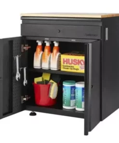 Husky Heavy Duty Welded 20-Gauge Steel 1-Drawer 2-Door Garage Base Cabinet in Black (28 in. W x 32 in. H x 21.5 in. D) -Deals Hand Tools Zone Store black husky free standing cabinets htc1000009 c3 1000