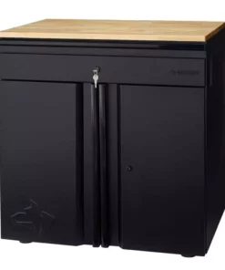 Husky Extra Wide Heavy Duty Welded 20-Gauge Steel 1-Drawer 2-Door Garage Cabinet in Black (32 in. W x 33 in. H x 21.5 in. D)