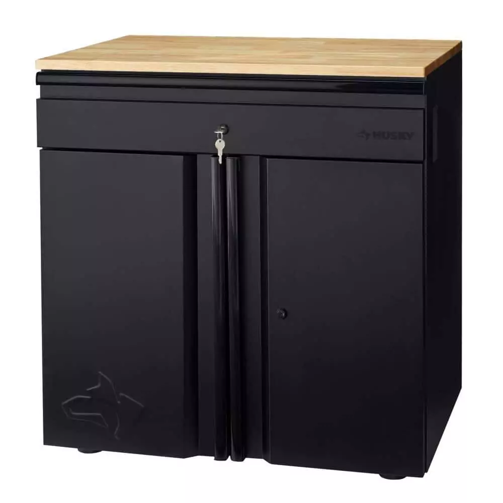 Husky Extra Wide Heavy Duty Welded 20-Gauge Steel 1-Drawer 2-Door Garage Cabinet in Black (32 in. W x 33 in. H x 21.5 in. D) 3 Husky Extra Wide Heavy Duty Welded 20-Gauge Steel 1-Drawer 2-Door Garage Cabinet in Black (32 in. W x 33 in. H x 21.5 in. D)