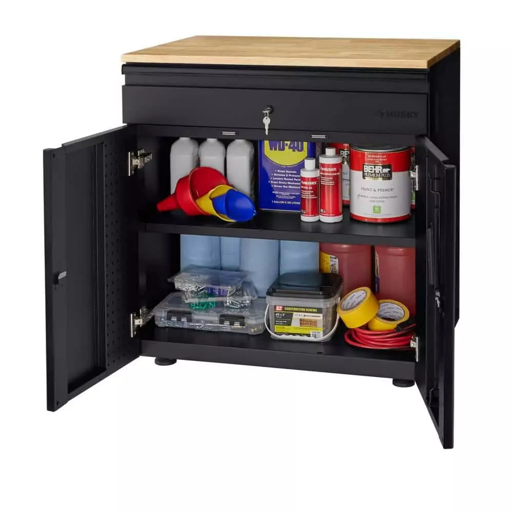 Husky Extra Wide Heavy Duty Welded 20-Gauge Steel 1-Drawer 2-Door Garage Cabinet in Black (32 in. W x 33 in. H x 21.5 in. D) 9 Husky Extra Wide Heavy Duty Welded 20-Gauge Steel 1-Drawer 2-Door Garage Cabinet in Black (32 in. W x 33 in. H x 21.5 in. D) - Image 7