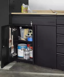 Husky Extra Wide Heavy Duty Welded 20-Gauge Steel 1-Drawer 2-Door Garage Cabinet in Black (32 in. W x 33 in. H x 21.5 in. D) 16 Husky Extra Wide Heavy Duty Welded 20-Gauge Steel 1-Drawer 2-Door Garage Cabinet in Black (32 in. W x 33 in. H x 21.5 in. D) -Deals Hand Tools Zone Store black husky free standing cabinets htc1000009 ex a0 1000