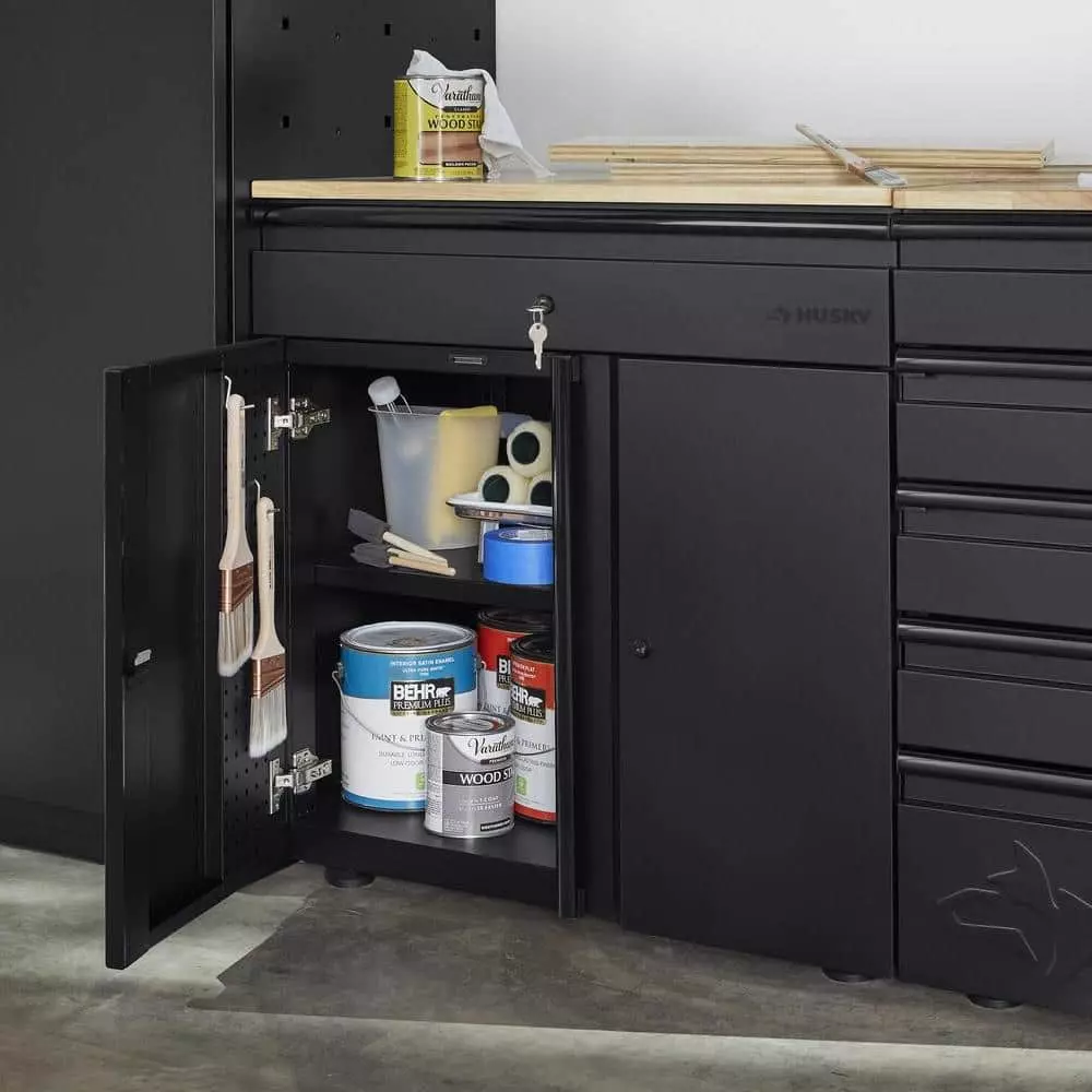 Husky Extra Wide Heavy Duty Welded 20-Gauge Steel 1-Drawer 2-Door Garage Cabinet in Black (32 in. W x 33 in. H x 21.5 in. D) 6 Husky Extra Wide Heavy Duty Welded 20-Gauge Steel 1-Drawer 2-Door Garage Cabinet in Black (32 in. W x 33 in. H x 21.5 in. D) - Image 4