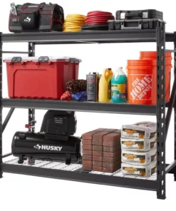 Husky 3-Tier Heavy Duty Industrial Welded Steel Garage Storage Shelving Unit in Black (65 in. W x 54 in. H x 24 in. D)
