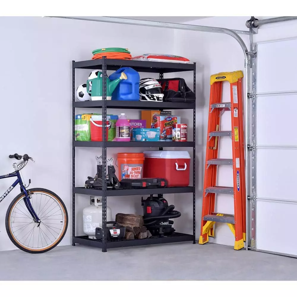 Husky 5-Tier Heavy Duty Boltless Steel Garage Storage Shelving Unit in Black (48 in. W x 78 in. H x 24 in. D) 4 Husky 5-Tier Heavy Duty Boltless Steel Garage Storage Shelving Unit in Black (48 in. W x 78 in. H x 24 in. D) - Image 2