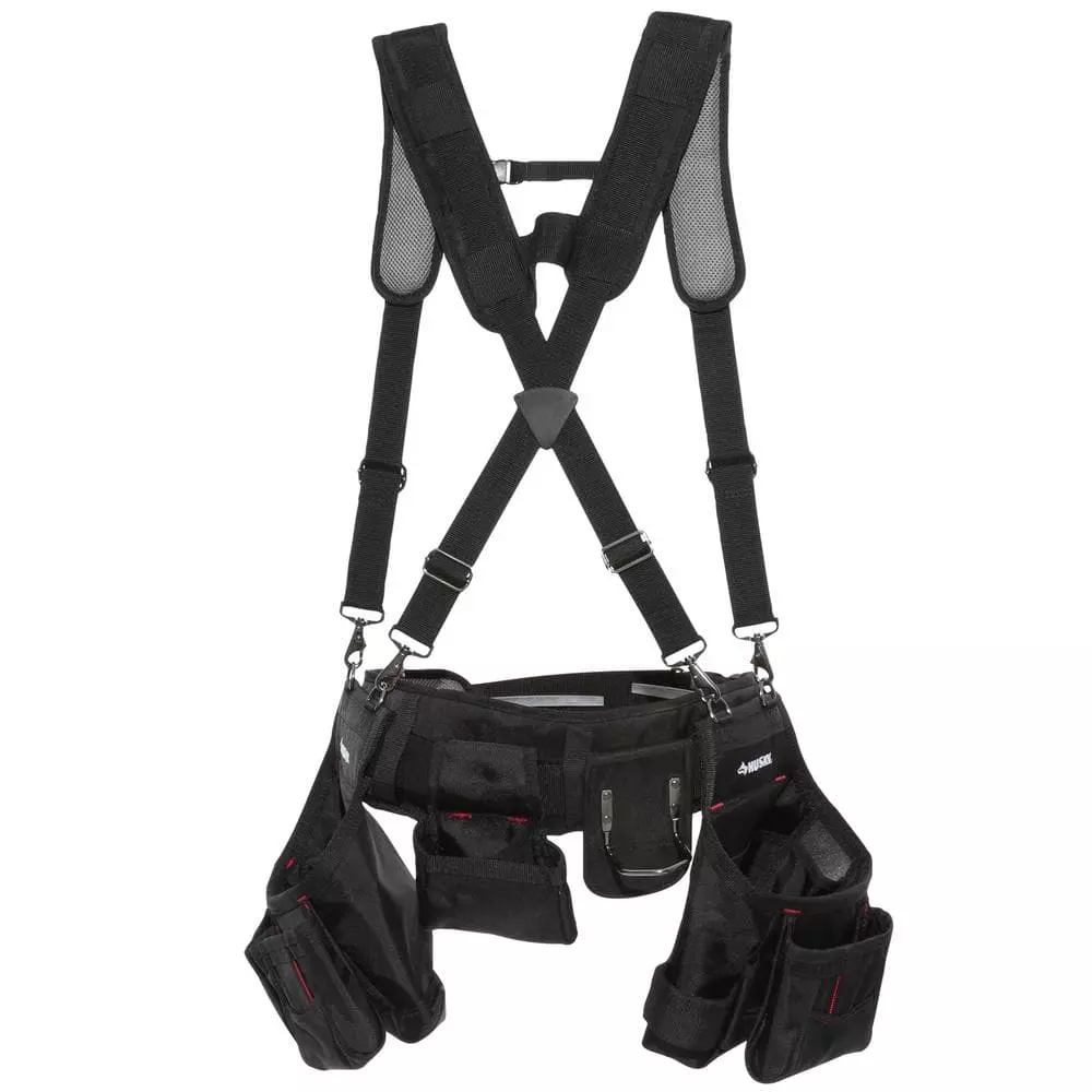 Husky 2-Bag 18 -Pocket Black Framer's Suspension Rig Work Tool Belt with Suspenders 9 Husky 2-Bag 18 -Pocket Black Framer's Suspension Rig Work Tool Belt with Suspenders - Image 7