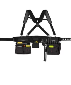 Husky 2-Bag 18 -Pocket Black Framer's Suspension Rig Work Tool Belt with Suspenders