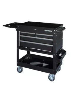 Husky 33 in 4-Drawer Mechanics Cart with Extended Side Table and Bottle Tray 26 Husky 33 in 4-Drawer Mechanics Cart with Extended Side Table and Bottle Tray -Deals Hand Tools Zone Store black husky tool carts xhouc3304b11 1f 1000