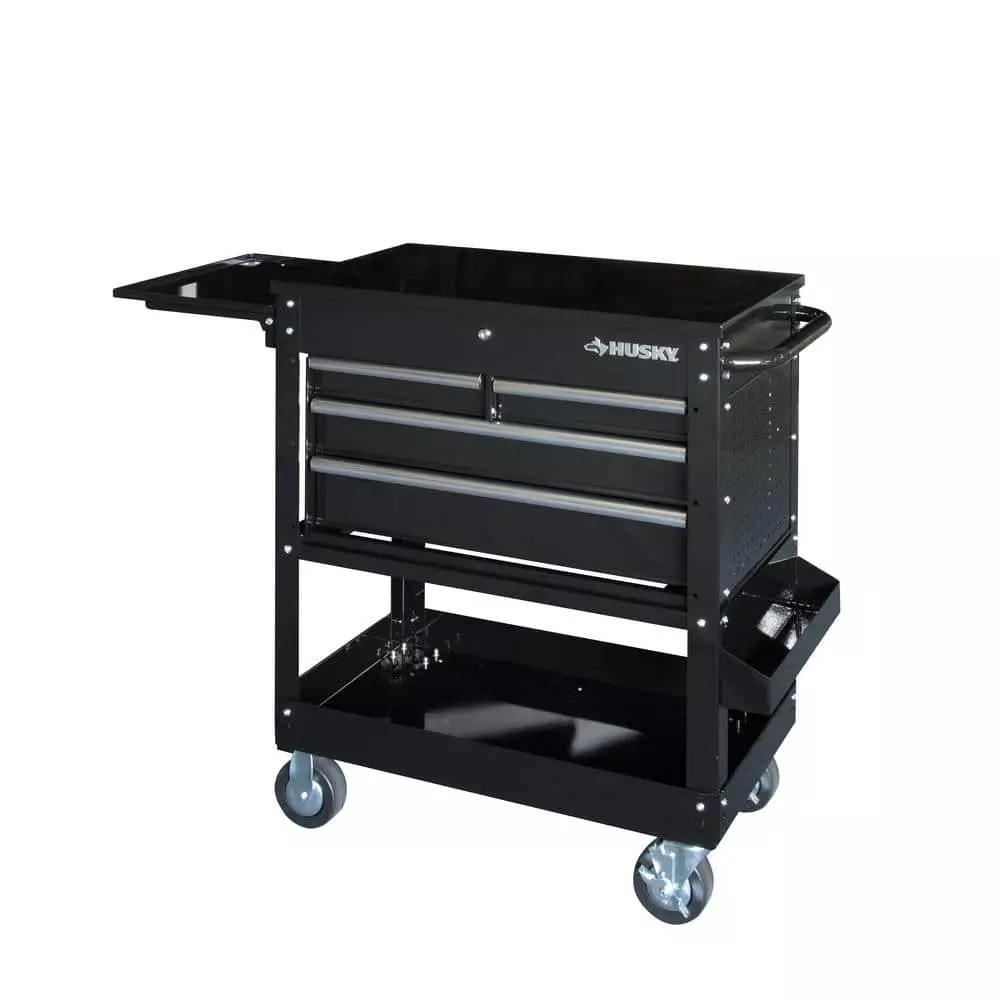 Husky 33 in 4-Drawer Mechanics Cart with Extended Side Table and Bottle Tray 12 Husky 33 in 4-Drawer Mechanics Cart with Extended Side Table and Bottle Tray - Image 10