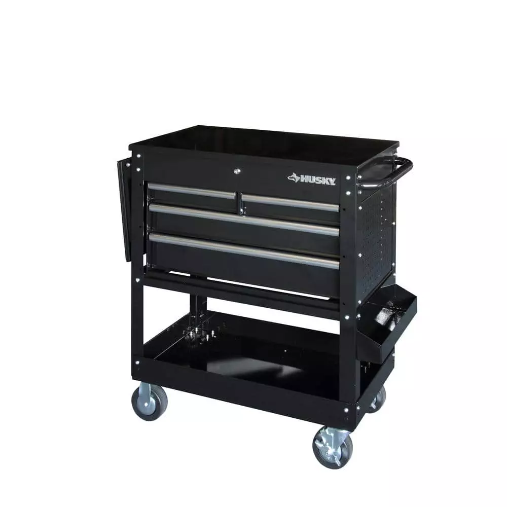 Husky 33 in 4-Drawer Mechanics Cart with Extended Side Table and Bottle Tray 13 Husky 33 in 4-Drawer Mechanics Cart with Extended Side Table and Bottle Tray - Image 11