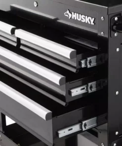 Husky 33 in 4-Drawer Mechanics Cart with Extended Side Table and Bottle Tray 25 Husky 33 in 4-Drawer Mechanics Cart with Extended Side Table and Bottle Tray -Deals Hand Tools Zone Store black husky tool carts xhouc3304b11 4f 1000