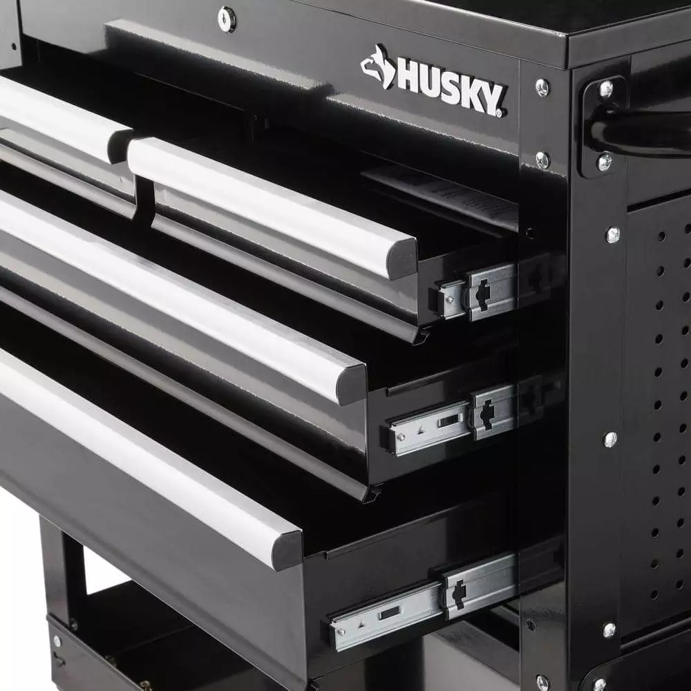 Husky 33 in 4-Drawer Mechanics Cart with Extended Side Table and Bottle Tray 11 Husky 33 in 4-Drawer Mechanics Cart with Extended Side Table and Bottle Tray - Image 9
