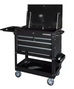 Husky 33 in 4-Drawer Mechanics Cart with Extended Side Table and Bottle Tray