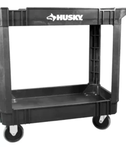 Husky 2-Tier Plastic 4-Wheeled Service Cart in Black with 500 lb. Capacity -Deals Hand Tools Zone Store black husky utility carts 410 113 0111 31 1000