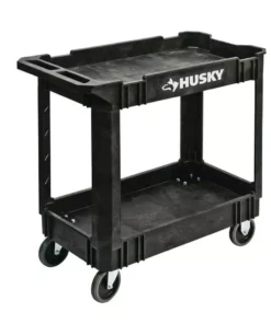 Husky 2-Tier Plastic 4-Wheeled Service Cart in Black with 500 lb. Capacity