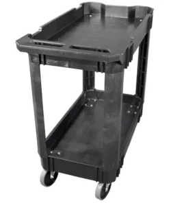 Husky 2-Tier Plastic 4-Wheeled Service Cart in Black with 500 lb. Capacity -Deals Hand Tools Zone Store black husky utility carts 410 113 0111 c3 1000