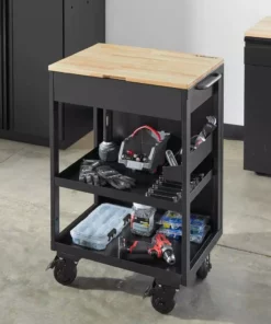 Husky Utility Cart with Wooden Top in Black (24.25 in. W x 37.5 in. H x 17.5 in. D) -Deals Hand Tools Zone Store black husky utility carts htc1000018 a0 1000