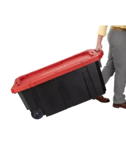 Husky 45 Gal. Latch and Stack Tote with Wheels in Black with Red Lid -Deals Hand Tools Zone Store black red husky storage bins 206201 44 1000