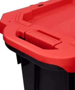 Husky 45 Gal. Latch and Stack Tote with Wheels in Black with Red Lid -Deals Hand Tools Zone Store black red husky storage bins 206201 4f 1000