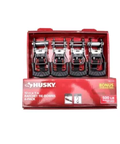 Husky 12 ft. x 1 in. Ratchet Tie-Down Straps with S-Hook (4-Pack)