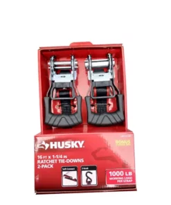 Husky 16 ft. x 1.25 in. Ratchet Tie-Down Straps with S-Hook (2-Pack)