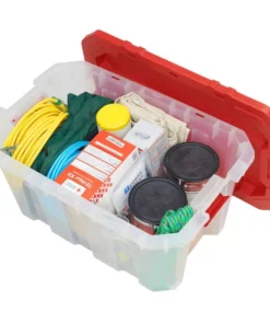 Husky 25 Gal. Latch and Stack Tote in Clear with Red Lid -Deals Hand Tools Zone Store clear husky storage bins 206234 1f 1000