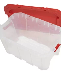Husky 25 Gal. Latch and Stack Tote in Clear with Red Lid -Deals Hand Tools Zone Store clear husky storage bins 206234 44 1000