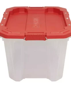 Husky 25 Gal. Latch and Stack Tote in Clear with Red Lid -Deals Hand Tools Zone Store clear husky storage bins 206234 4f 1000