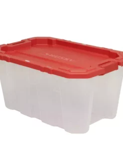 Husky 25 Gal. Latch and Stack Tote in Clear with Red Lid