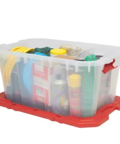 Husky 25 Gal. Latch and Stack Tote in Clear with Red Lid -Deals Hand Tools Zone Store clear husky storage bins 206234 76 1000