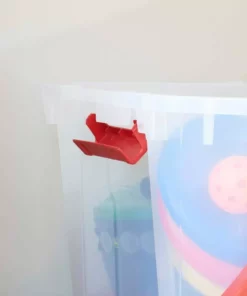 Husky 25 Gal. Latch and Stack Tote in Clear with Red Lid -Deals Hand Tools Zone Store clear husky storage bins 206234 77 1000