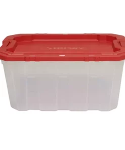 Husky 25 Gal. Latch and Stack Tote in Clear with Red Lid -Deals Hand Tools Zone Store clear husky storage bins 206234 c3 1000