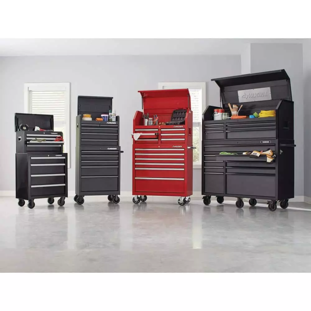 Husky 26 in. W x 12 in. D Standard Duty 4-Drawer Top Tool Chest in Gloss Black 6 Husky 26 in. W x 12 in. D Standard Duty 4-Drawer Top Tool Chest in Gloss Black - Image 4