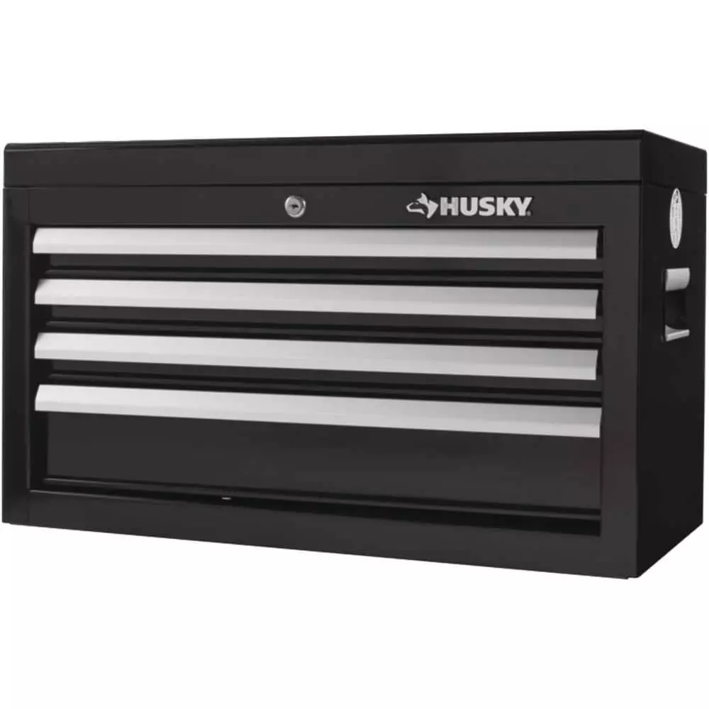 Husky 26 in. W x 12 in. D Standard Duty 4-Drawer Top Tool Chest in Gloss Black 16 Husky 26 in. W x 12 in. D Standard Duty 4-Drawer Top Tool Chest in Gloss Black - Image 14