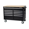 Husky 46 in. W x 24.5 in. D Standard Duty 9-Drawer Mobile Workbench Tool Chest with Solid Wood Top in Gloss Black -Deals Hand Tools Zone Store gloss black with silver trim husky mobile workbenches h46mwc9v2 64 1000