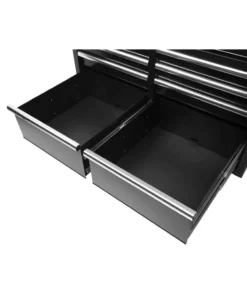 Husky 46 in.W x 51 in. D Standard Duty 9-Drawer Mobile Workbench with Solid Top Full Length Extension Table in Black -Deals Hand Tools Zone Store gloss black with silver trim husky mobile workbenches hotc4609b15m 40 1000