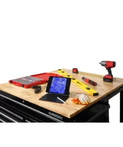 Husky 46 in.W x 51 in. D Standard Duty 9-Drawer Mobile Workbench with Solid Top Full Length Extension Table in Black -Deals Hand Tools Zone Store gloss black with silver trim husky mobile workbenches hotc4609b15m a0 1000