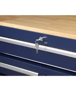 Husky 46 in. W x 24.5 in. D Standard Duty 9-Drawer Mobile Workbench Tool Chest with Solid Wood Top in Gloss Blue -Deals Hand Tools Zone Store gloss blue with silver trim husky mobile workbenches h46mwc9gbv2 1f 1000