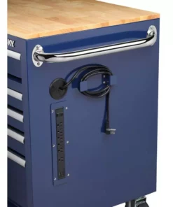 Husky 46 in. W x 24.5 in. D Standard Duty 9-Drawer Mobile Workbench Tool Chest with Solid Wood Top in Gloss Blue -Deals Hand Tools Zone Store gloss blue with silver trim husky mobile workbenches h46mwc9gbv2 76 1000