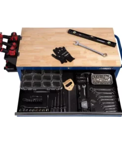 Husky 46 in. W x 24.5 in. D Standard Duty 9-Drawer Mobile Workbench Tool Chest with Solid Wood Top in Gloss Blue -Deals Hand Tools Zone Store gloss blue with silver trim husky mobile workbenches h46mwc9gbv2 c3 1000