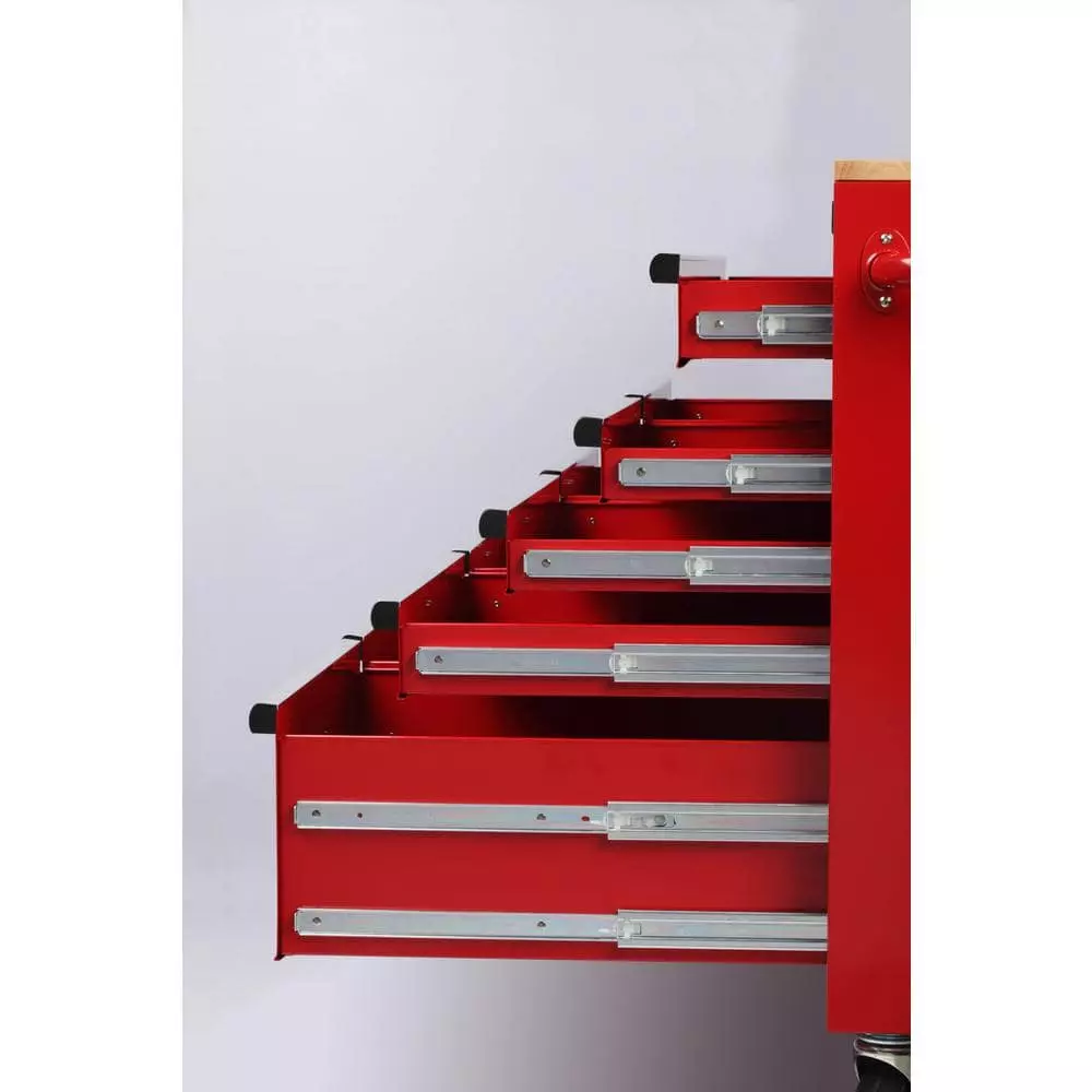 Husky 46 in. W x 24.5 in. D 9-Drawer Gloss Red Deep Tool Chest Mobile Workbench with Hardwood Top 8 Husky 46 in. W x 24.5 in. D 9-Drawer Gloss Red Deep Tool Chest Mobile Workbench with Hardwood Top - Image 6