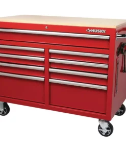 Husky 46 in. W x 24.5 in. D 9-Drawer Gloss Red Deep Tool Chest Mobile Workbench with Hardwood Top