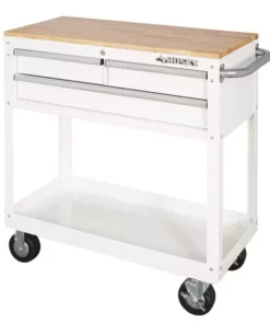 Husky 36 in. 3-Drawer with Solid Wood Top in Gloss White Utility Cart