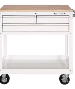 Husky 36 in. 3-Drawer with Solid Wood Top in Gloss White Utility Cart -Deals Hand Tools Zone Store gloss white husky tool carts houc3603bj1 c3 1000