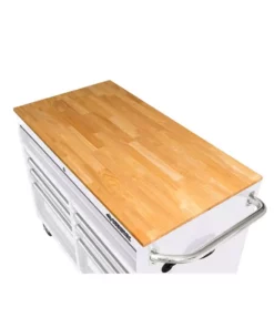 Husky 46 in. W x 24.5 in D Standard Duty 9-Drawer Mobile Workbench Tool Chest with Solid Wood Top in Gloss White -Deals Hand Tools Zone Store gloss white with silver trim husky mobile workbenches hotc4609bj6m fa 1000