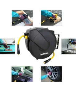 Husky 3/8 in. x 50 ft. Enclosed Hybrid Air Hose Reel -Deals Hand Tools Zone Store husky air hoses ahr1003 c3 1000