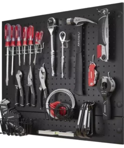 Husky Steel Pegboard Set in Black (28 in. W x 23.5 in H) for Heavy Duty Welded Steel Garage Storage System -Deals Hand Tools Zone Store husky black husky pegboards hsl0222 1f 1000